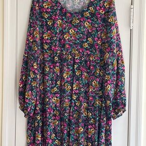 Time and Tru Tiered Floral Dress - Blue with Bold Pink Floral